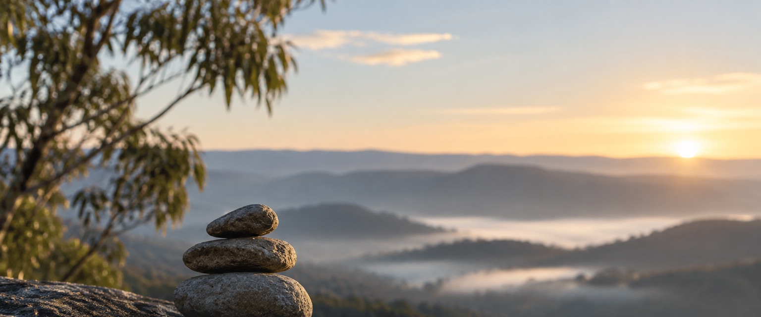 The Mindfulness Matrix — stacked stones at sunrise